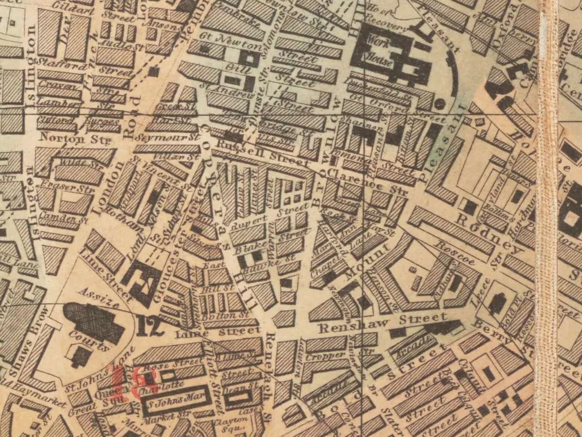 Extract of map 1858: Hilliars Guide to Liverpool