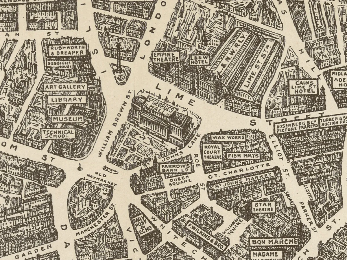 Extract of map 1908: Lewis’s Map of Liverpool from Aloft