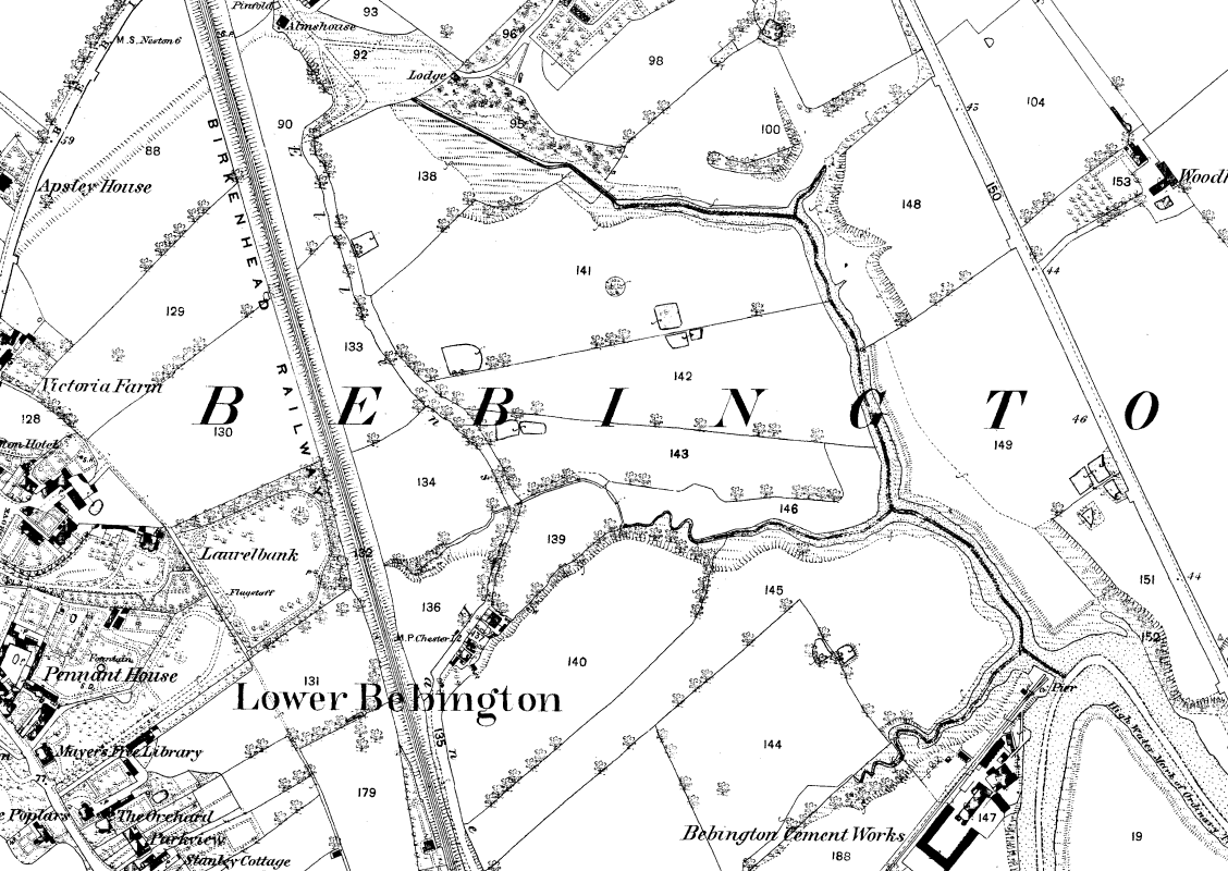 Ordnance Survey map of Bebington area, 1874