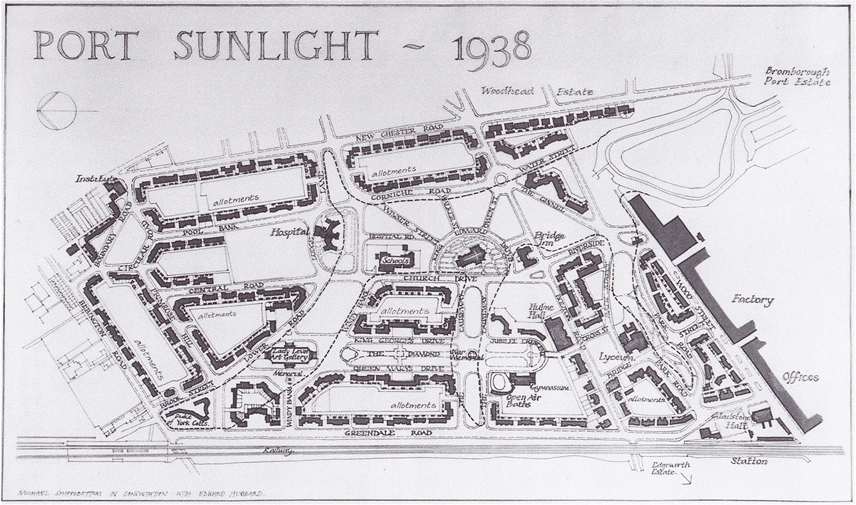 Map of Port Sunlight as it would have looked in 1938